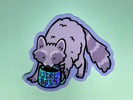 2Birds1Pencil: Girl Boss Raccoon Glitter Sticker Hot on Sale