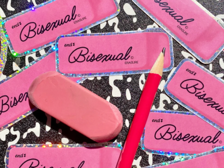 Peach Fuzz: End Bisexual Erasure Glitter Sticker Online now