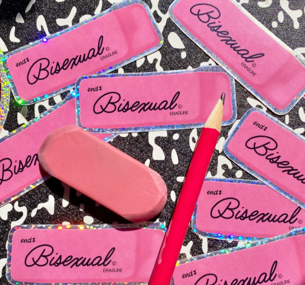 Peach Fuzz: End Bisexual Erasure Glitter Sticker Online now