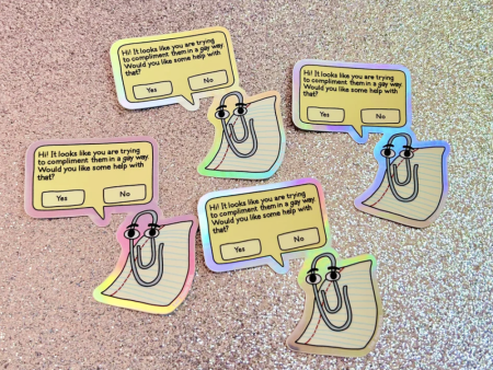 Peach Fuzz: Gay Clippy Holographic Sticker Supply